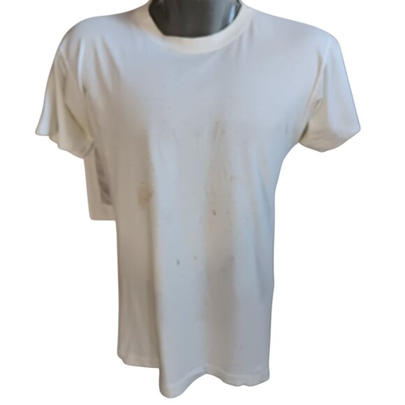 Medium Men's Single Stitch T-shirt Vintage Trashed White Crew Neck 1980's Plain - Picture 1 of 6